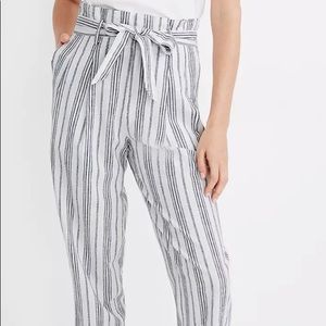 NWT Linen-Cotton Paperbag Pants in Stripe